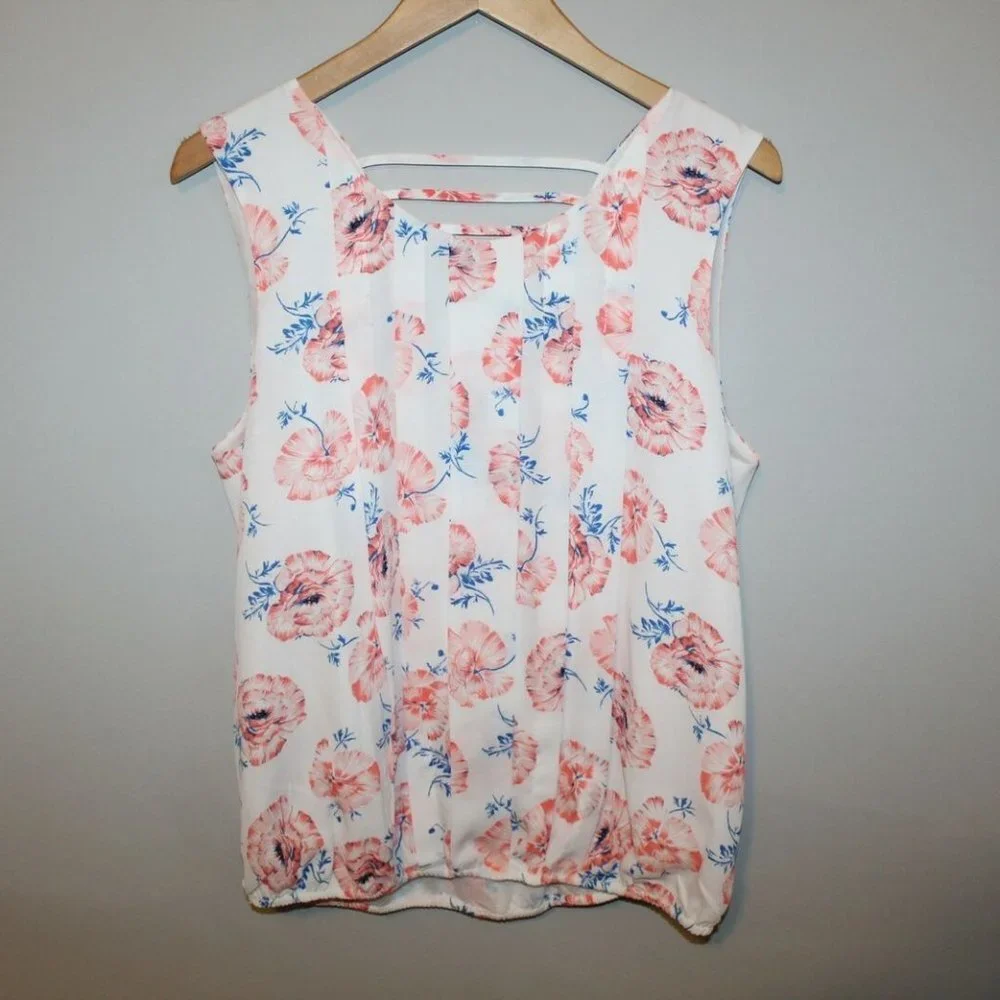 ✨2/$20 Meadow Rue Anthropologie Sleeveless Floral Blouse M Med Summer Top Anthro - Picture 2 of 6